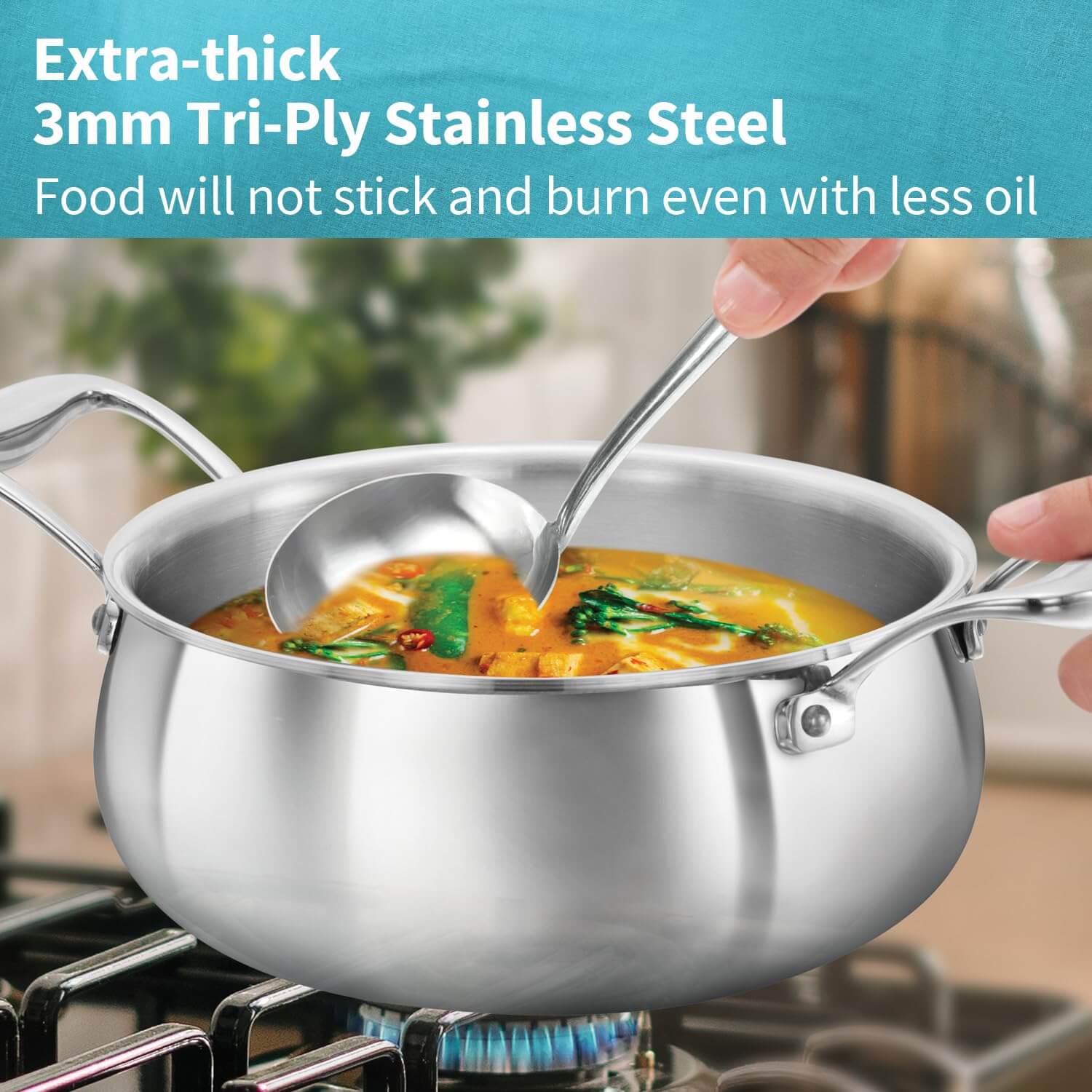Hawkins Pro 2L Triply Stainless Steel Handi with Lid - Cooking & Serving Pan (PSH20S)