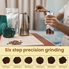 AGARO Elite Manual Coffee Grinder, Ceramic Burr, Stainless Steel Body, Adjustable Settings