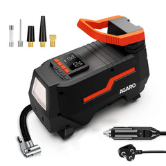 AGARO TI2157 Digital Portable Tyre Inflator/Pressure Gauge, 12V DC/230V AC for Home and Car, up to 150 PSI, LED Light, Digital Display, For Bike, Bicycles and Other Inflatables (Black).