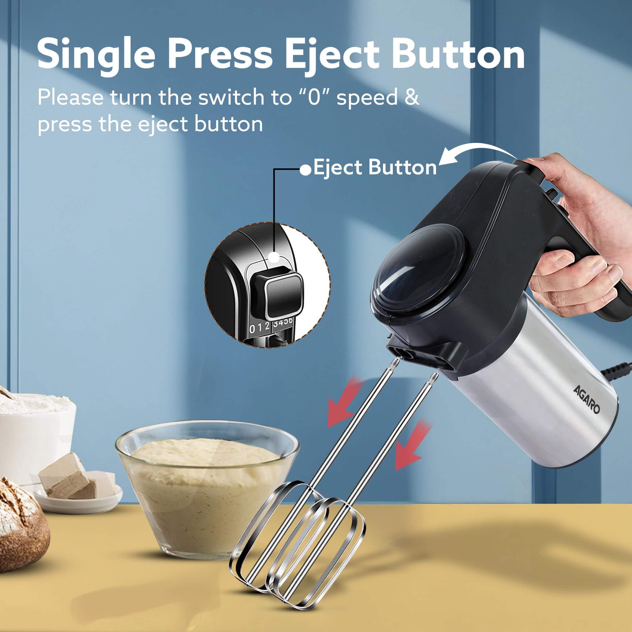 AGARO Elegant Hand Mixer 300W - Professional Electric Beater with 6-Speed Settings & Turbo Function
