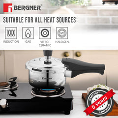 Bergner Trimax Tri-Ply Stainless Steel Pressure Cooker Combo - 2L & 3L with Glass Lid, Induction Ready