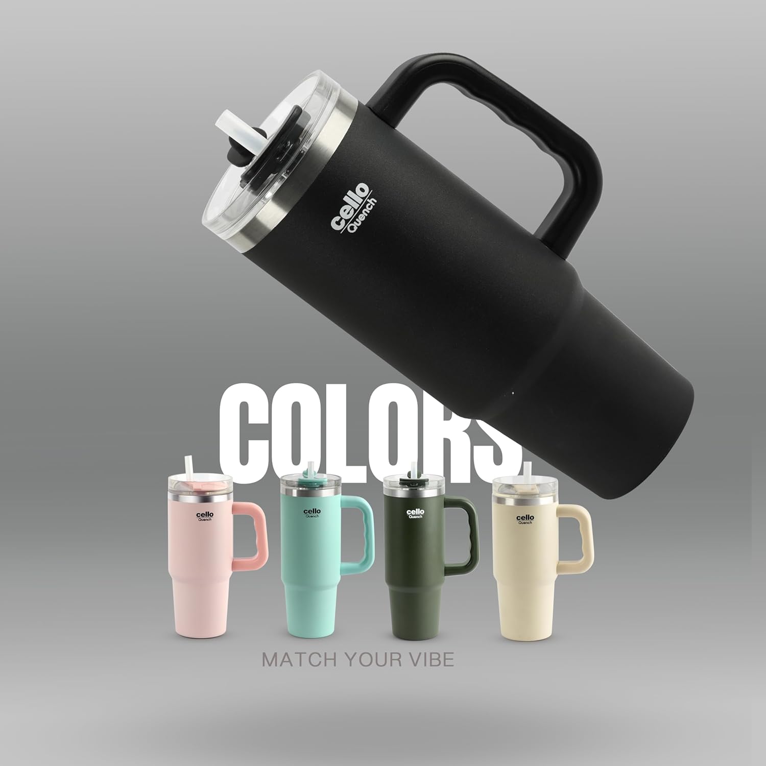 Cello Quench Insulated Stainless Steel Tumbler 550ml with Straw & Handle