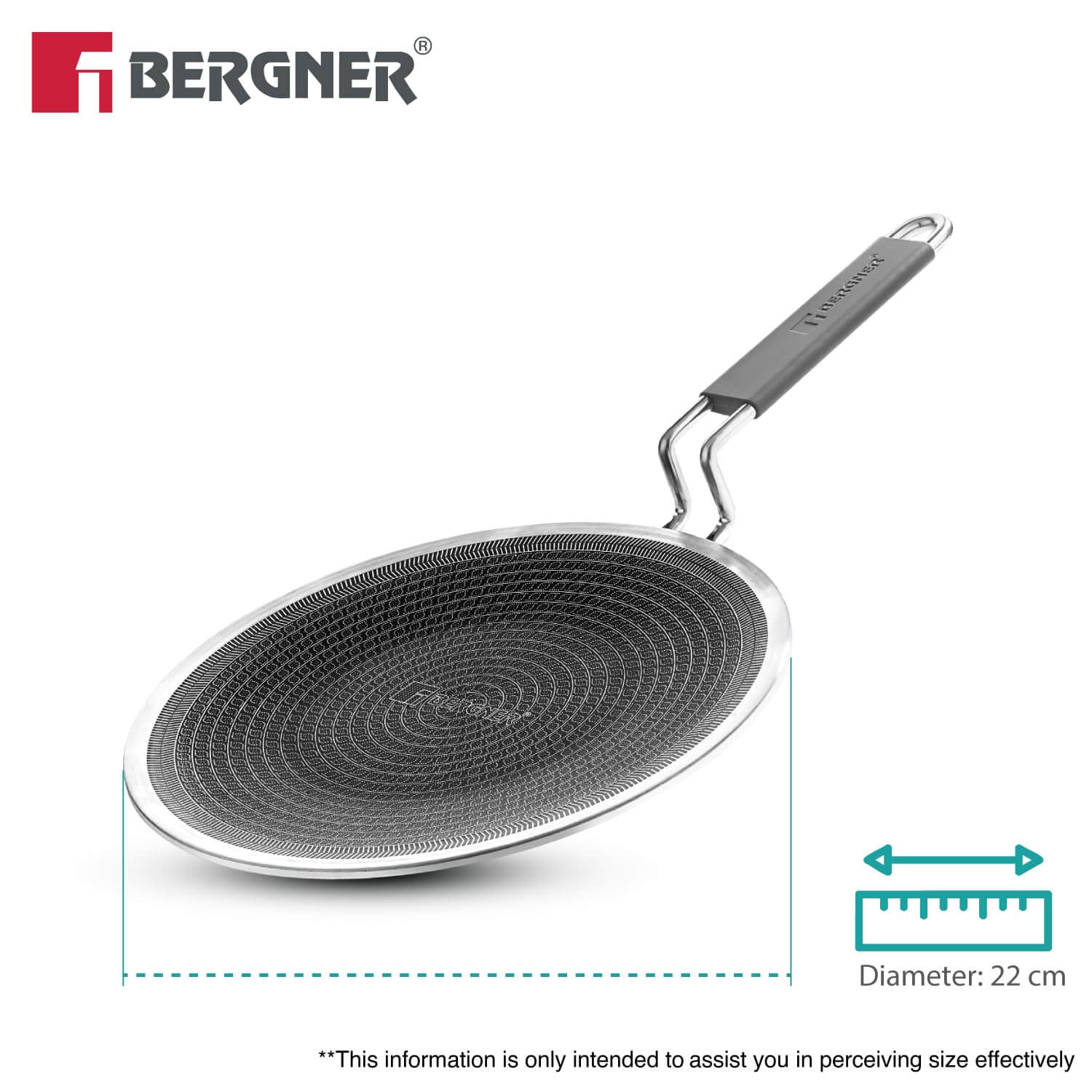 BERGNER Hi-Tech 22cm Tri-Ply Non-Stick Roti Tawa with Honeycomb Coating