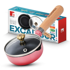 Bergner Excalibur Cast Iron Tadka Pan 12cm with Lid, Pink — PFAS-Free Vaghar Pan
