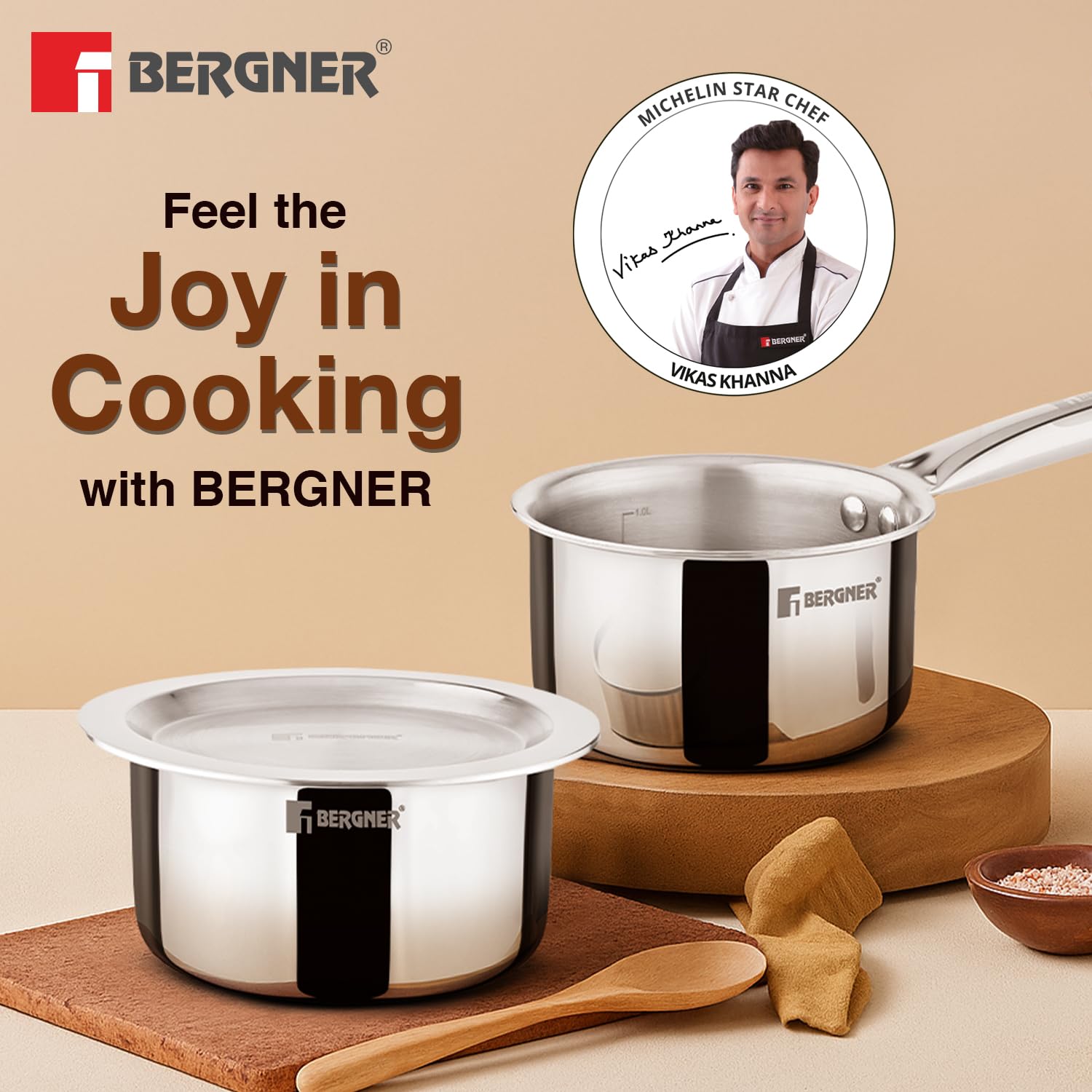 Bergner Tripro Triply Stainless Steel 3-Piece Cookware Set with Tope & Teapan for Induction