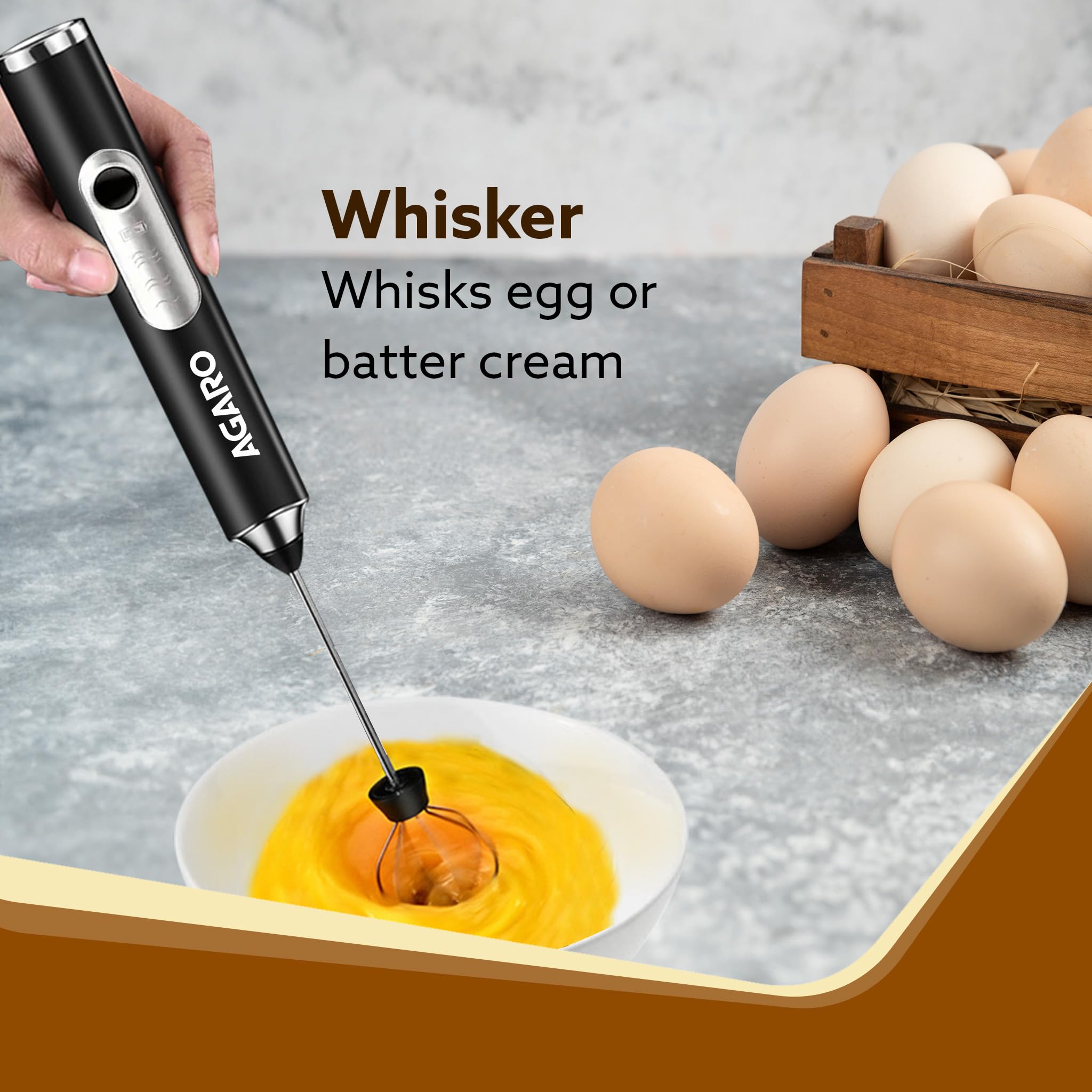 AGARO Royal 3-Speed Electric Milk Frother, Rechargeable, Stainless Steel