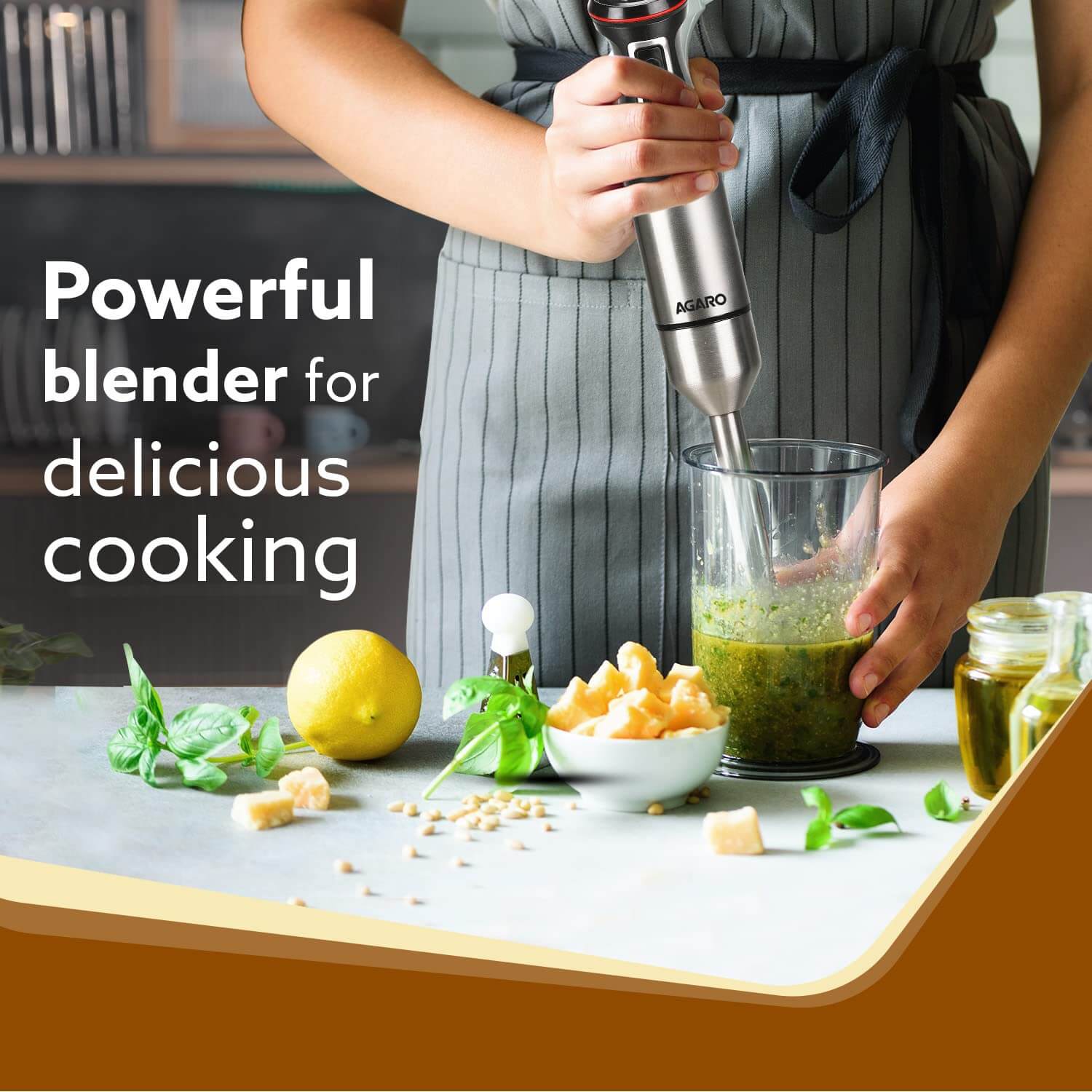 AGARO Grand 1000W Hand Blender with Variable Speed Control, Stainless Steel Blades
