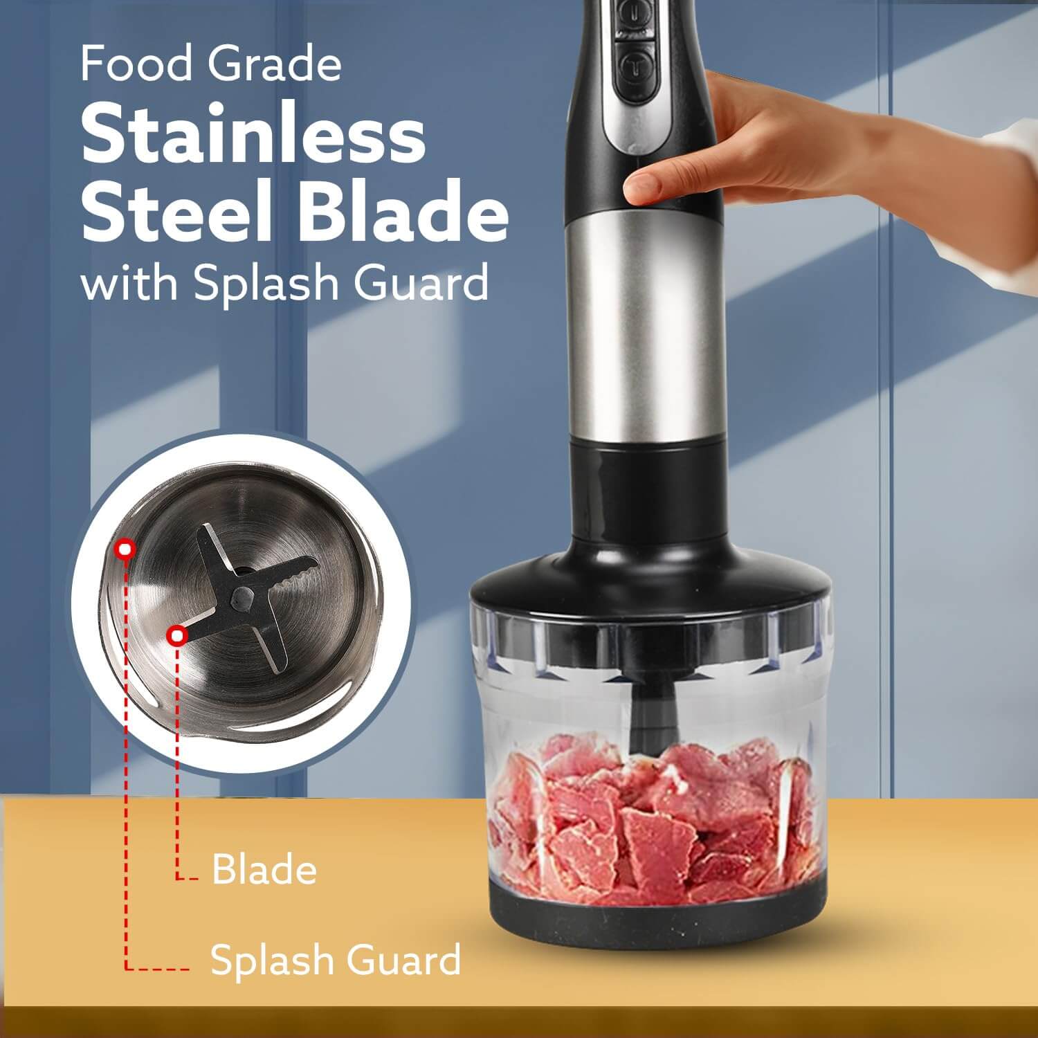 AGARO Grand 1000W Hand Blender Set with Chopper, Beaker & Whisker - Stainless Steel Blades, Speed Regulator (Black)