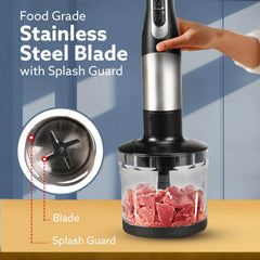 AGARO Grand 1000W Hand Blender Set with Chopper, Beaker & Whisker - Stainless Steel Blades, Speed Regulator (Black)