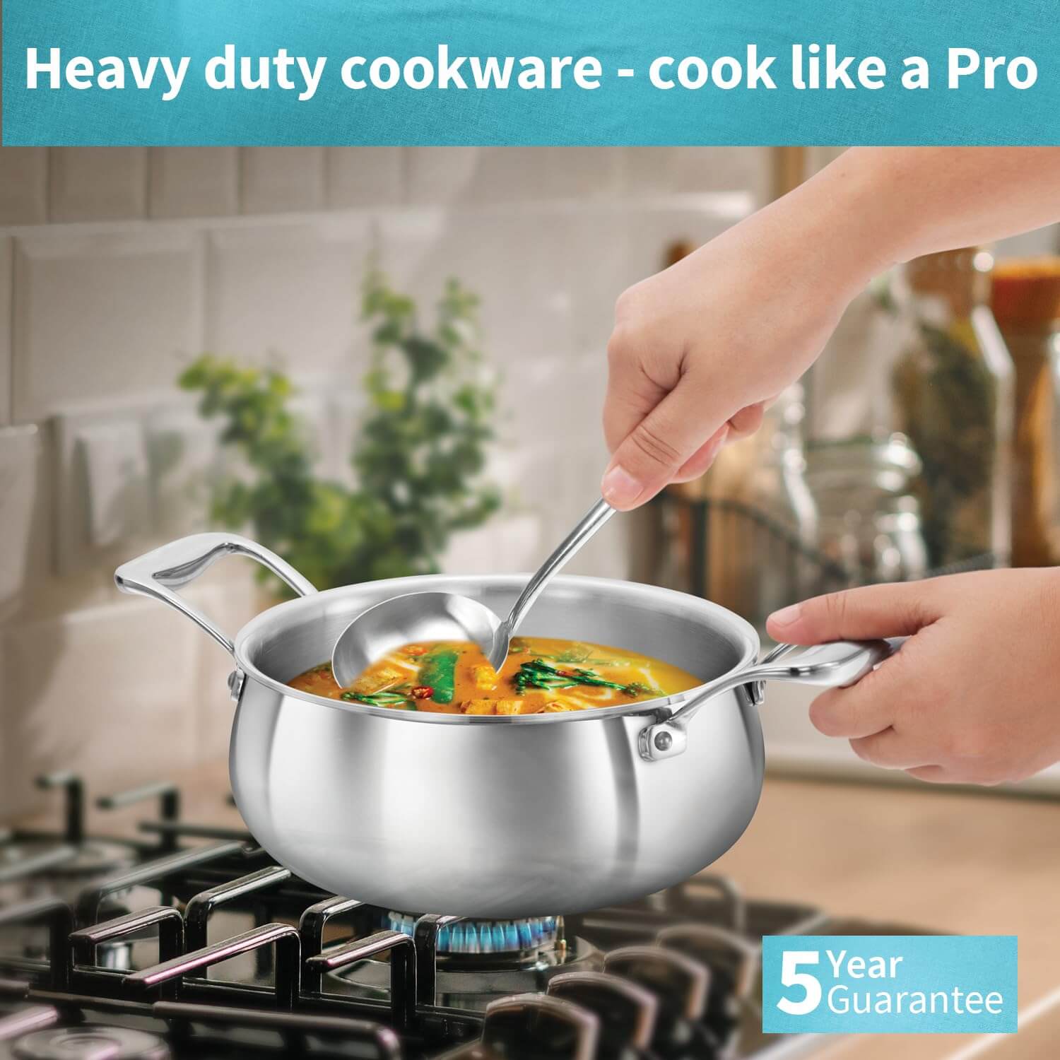 Hawkins Pro 2L Triply Stainless Steel Handi with Lid - Cooking & Serving Pan (PSH20S)