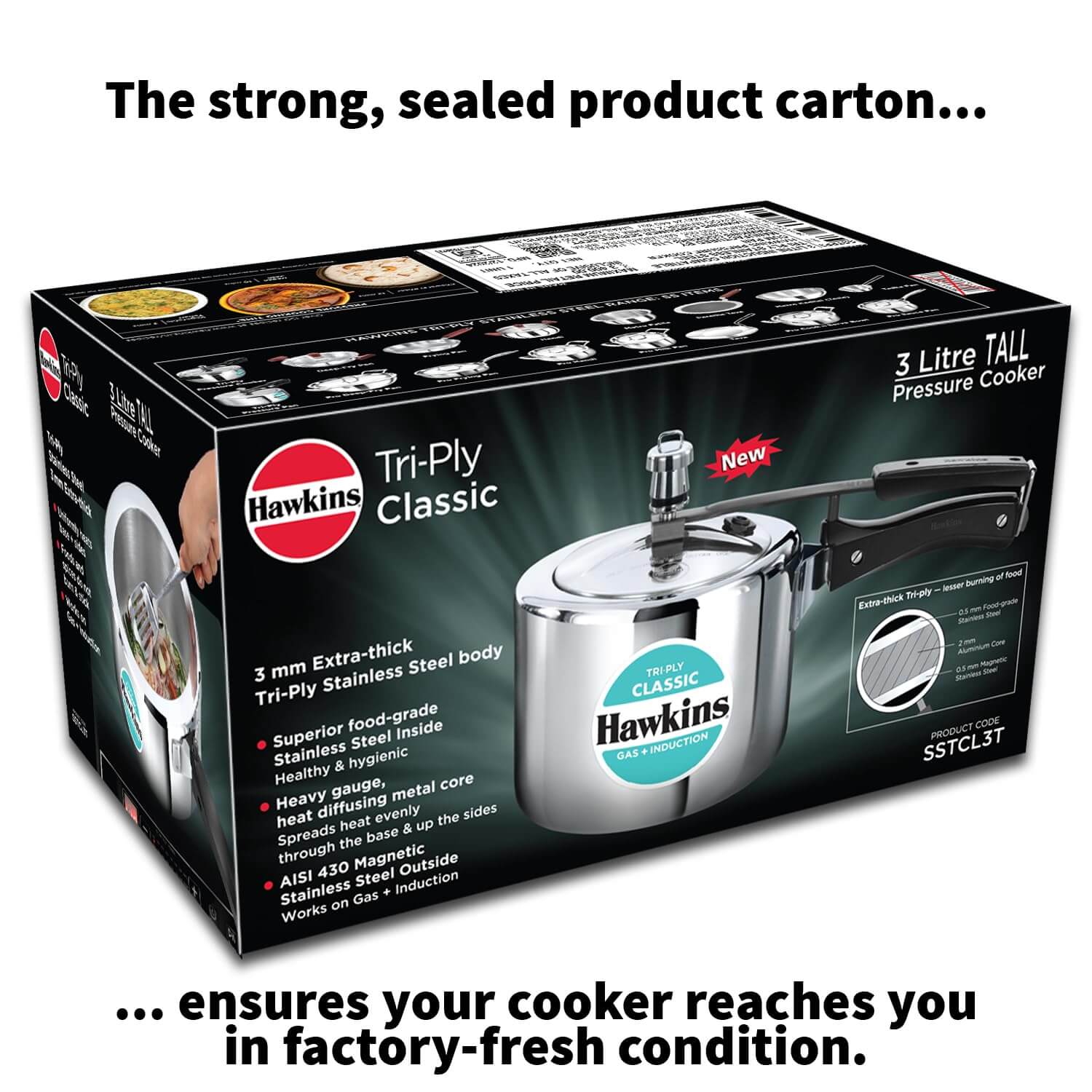 Hawkins Triply Stainless Steel Classic 3L Pressure Cooker (SSTCL3T) – Induction & Gas Compatible, Tall Design