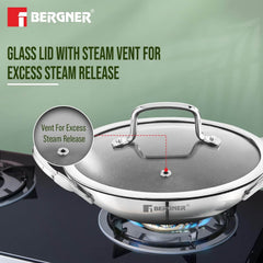 Bergner Argent Samsara Triply Stainless Steel Appachetty 21cms with Glass Lid