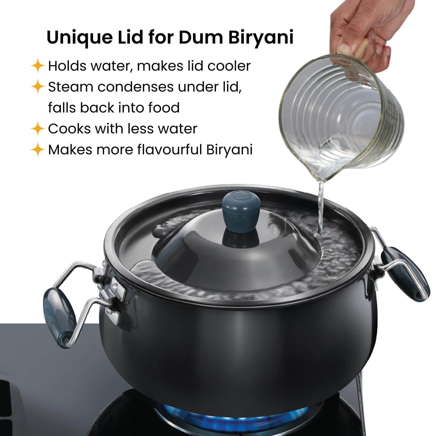 Hawkins Futura 8L BigBoy Biryani Handi Hard Anodised Pot with Lid Black ABH8