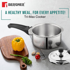 Bergner Trimax Tri-Ply Stainless Steel Pressure Cooker Combo - 2L & 3L with Glass Lid, Induction Ready