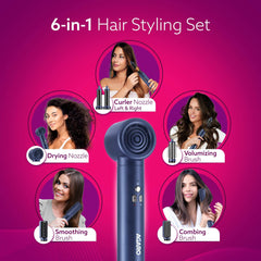 AGARO Imperial 6-in-1 Hair Styler with 1200W Brushless Motor & Ionic Technology - Blue