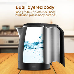 AGARO Royal Double Layered Electric Kettle, 1.5L, 1500W, Cool Touch, Stainless Steel Interior, Black