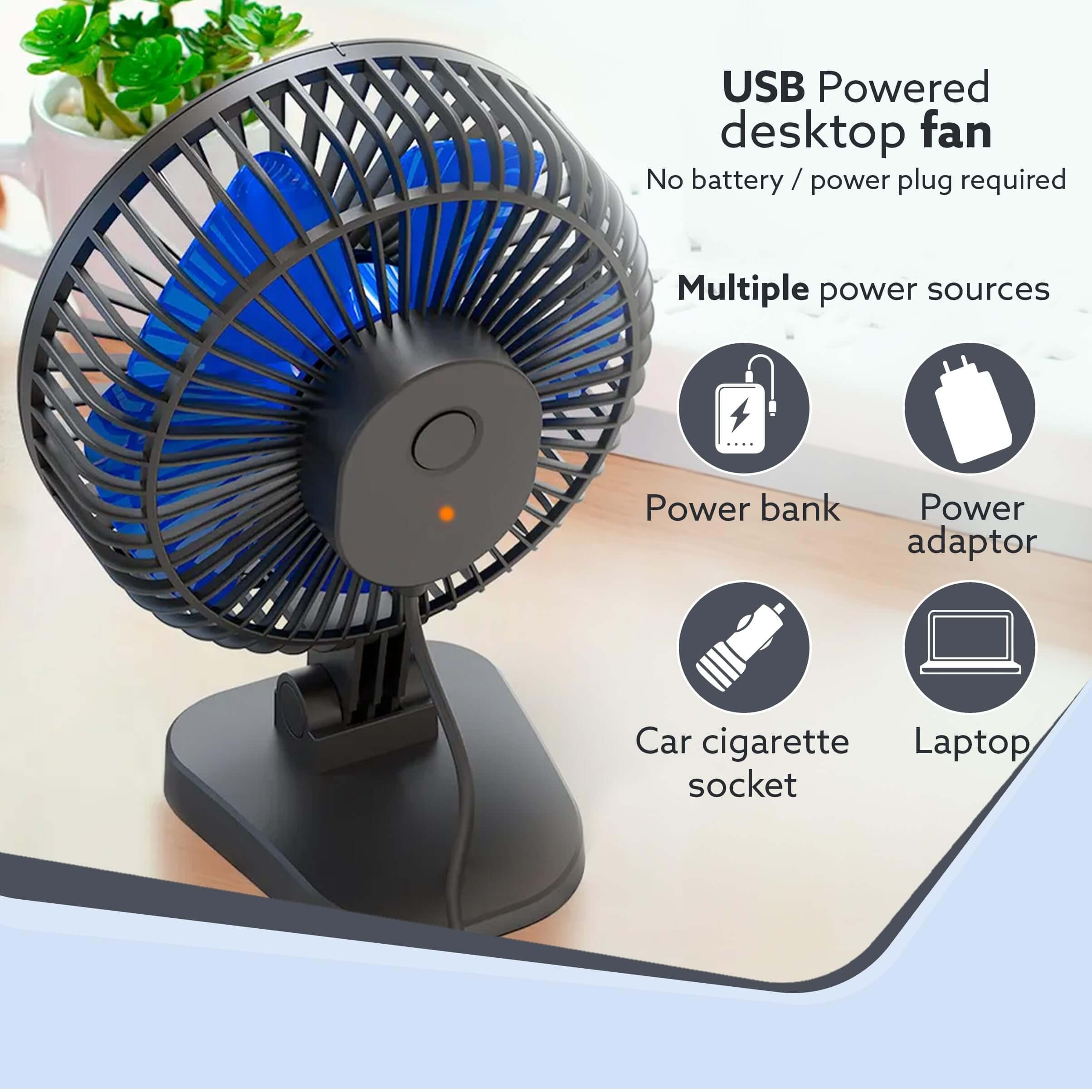 AGARO Breeze 4-Inch USB Desktop Fan with 3 Speed Settings & 40° Tilt Adjustment (Black)