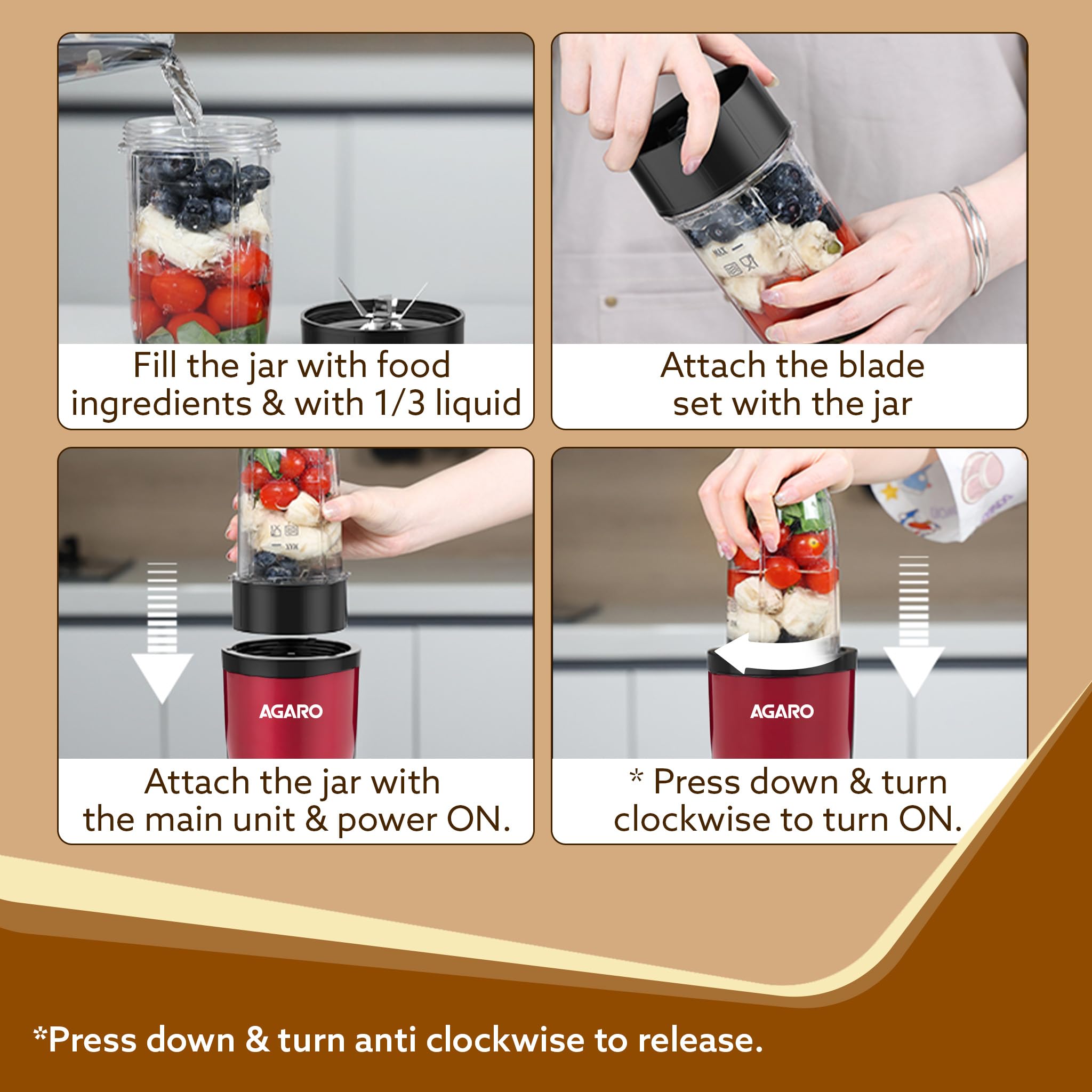AGARO Regal 3 Jar Personal Blender | 400W Mixer Grinder | Smoothie & Juice Maker