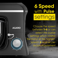 AGARO Regency Stand Mixer 1400W with Meat Grinder, 6L SS Bowl & 1.5L Jar (Black)