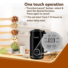 AGARO Regency Nut Milk Maker, Vegan Milk Machine, Stainless Steel, 600ml, Black