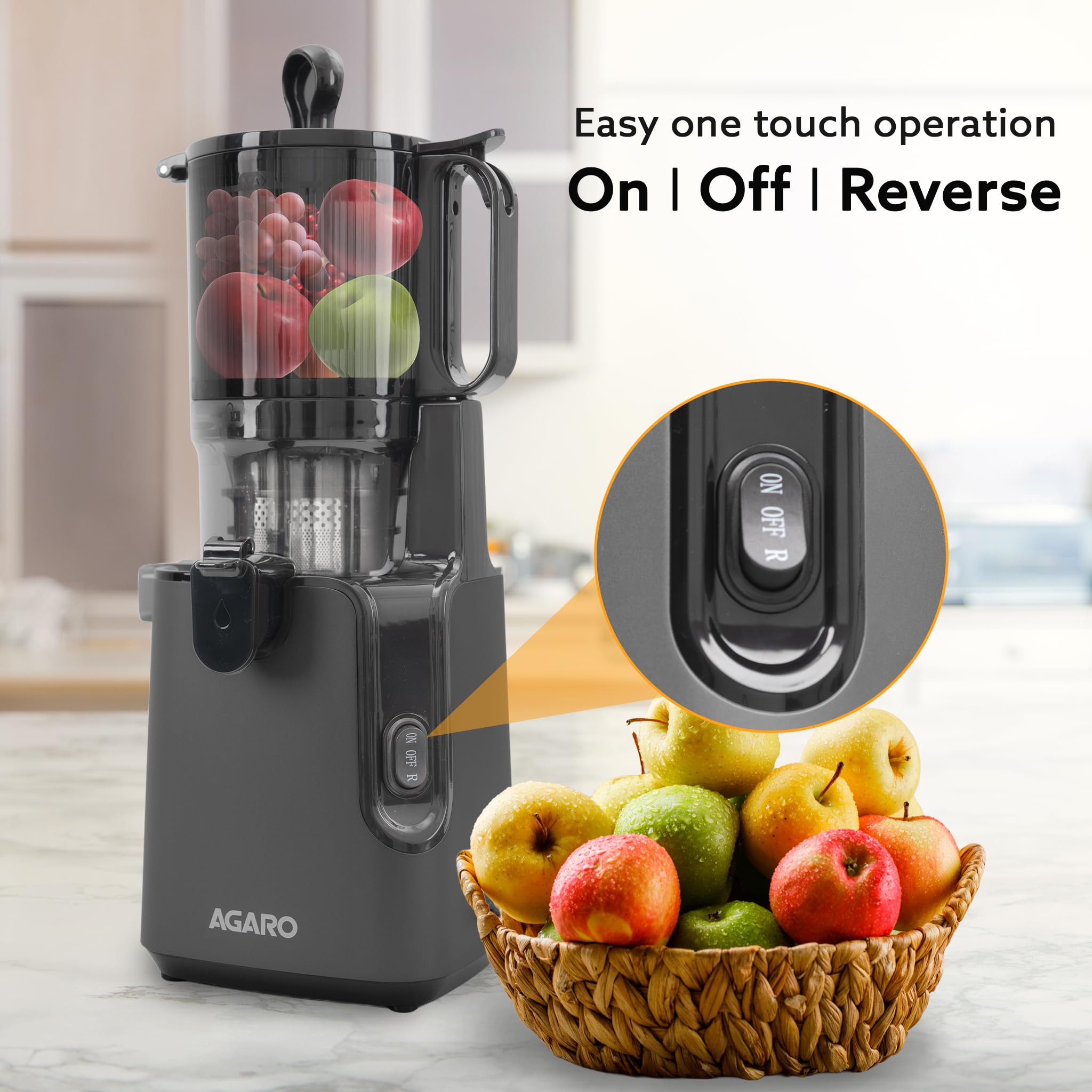 AGARO Regal Cold Press Slow Juicer 250W with Wide 5.8" Chute | 65 RPM