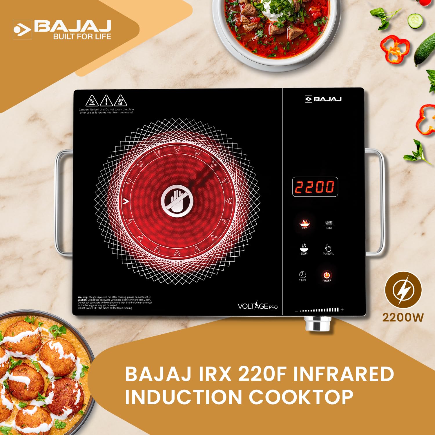 Bajaj IRX 220F Infrared Cooktop 2200W | All Utensils | 11 Power Levels | BBQ Set