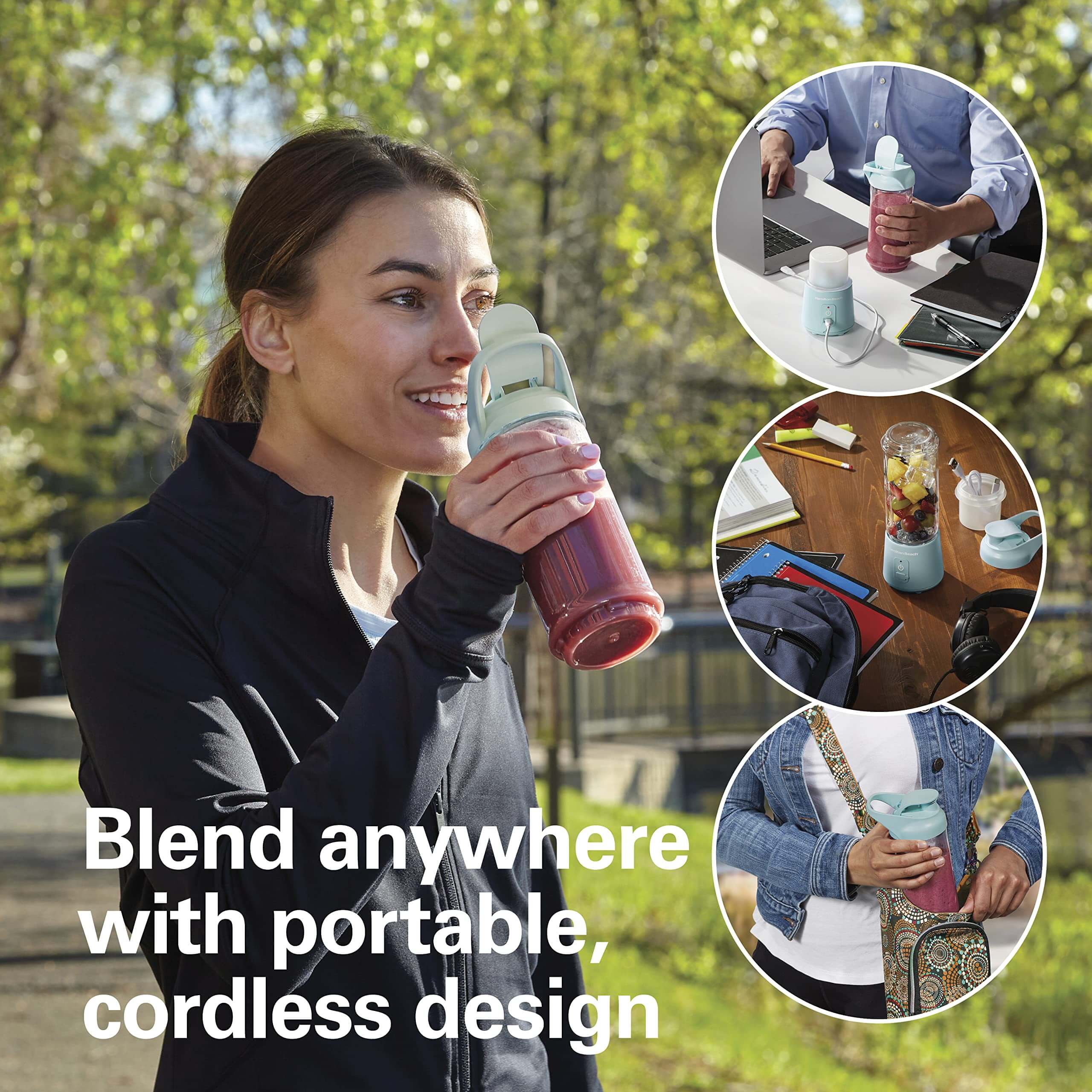 Hamilton Beach Portable Blender for Smoothies & Juices, Rechargeable Personal Blender - Aqua