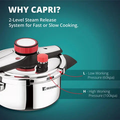 Bergner Capri 3L Triply Stainless Steel Pressure Cooker with Safety Lock System