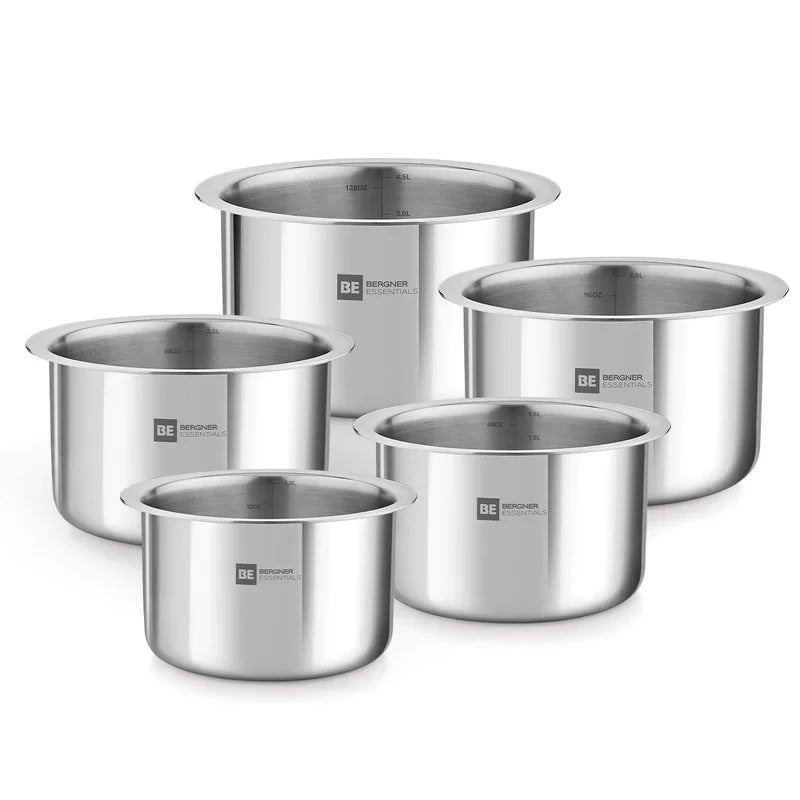 Bergner BE Essentials 5 Pcs Triply Tope Set - Stainless Steel BGIN-6249