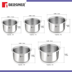 Bergner BE Essentials 5 Pcs Triply Tope Set - Stainless Steel BGIN-6249