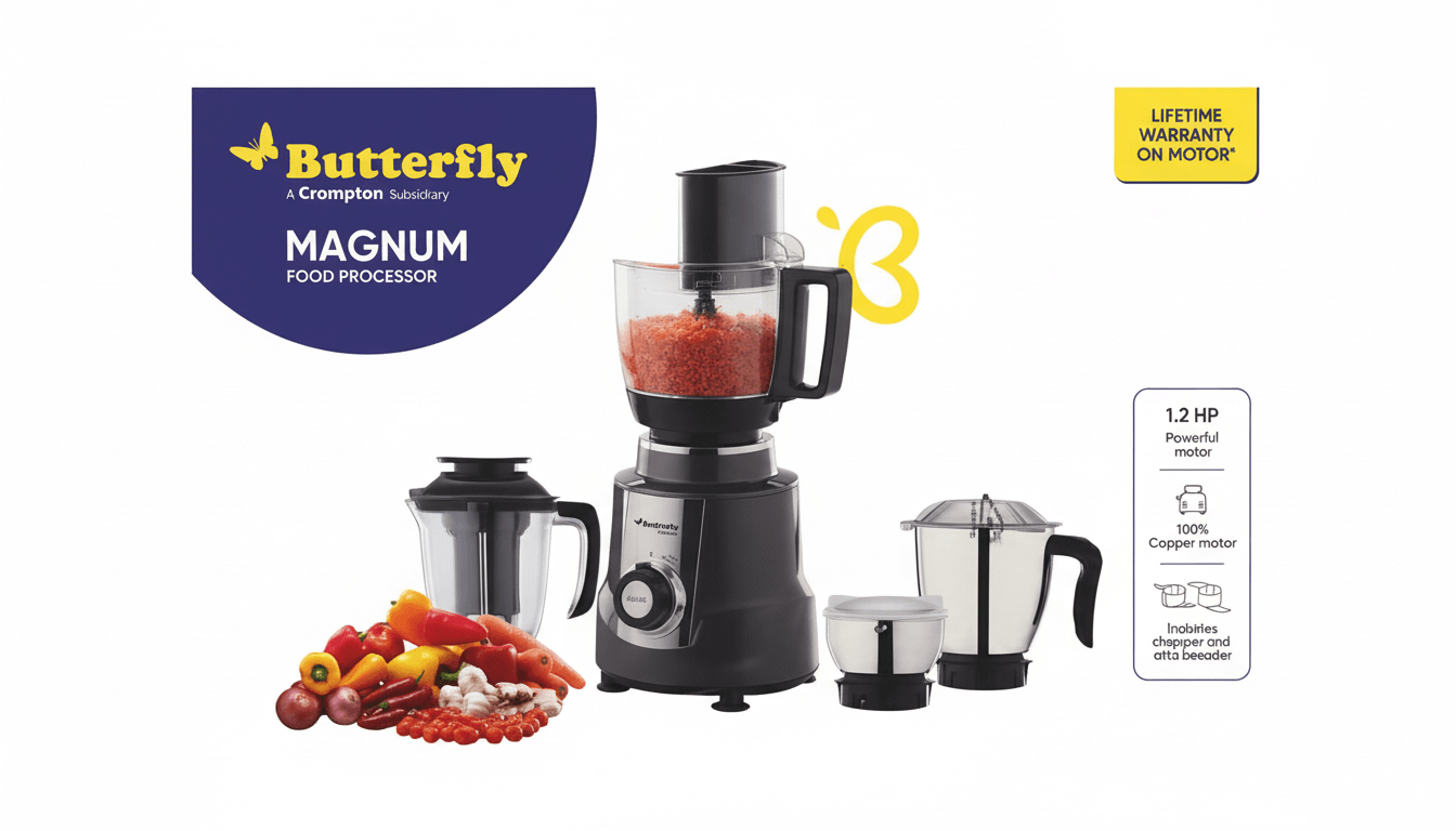 Butterfly Magnum Food Processor 1.2HP Copper Motor 3-in-1 Kitchen Appliance