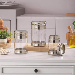 JVL Fusion FOC Series Stainless Steel Kitchen Storage Canisters - Airtight Dry Food Containers