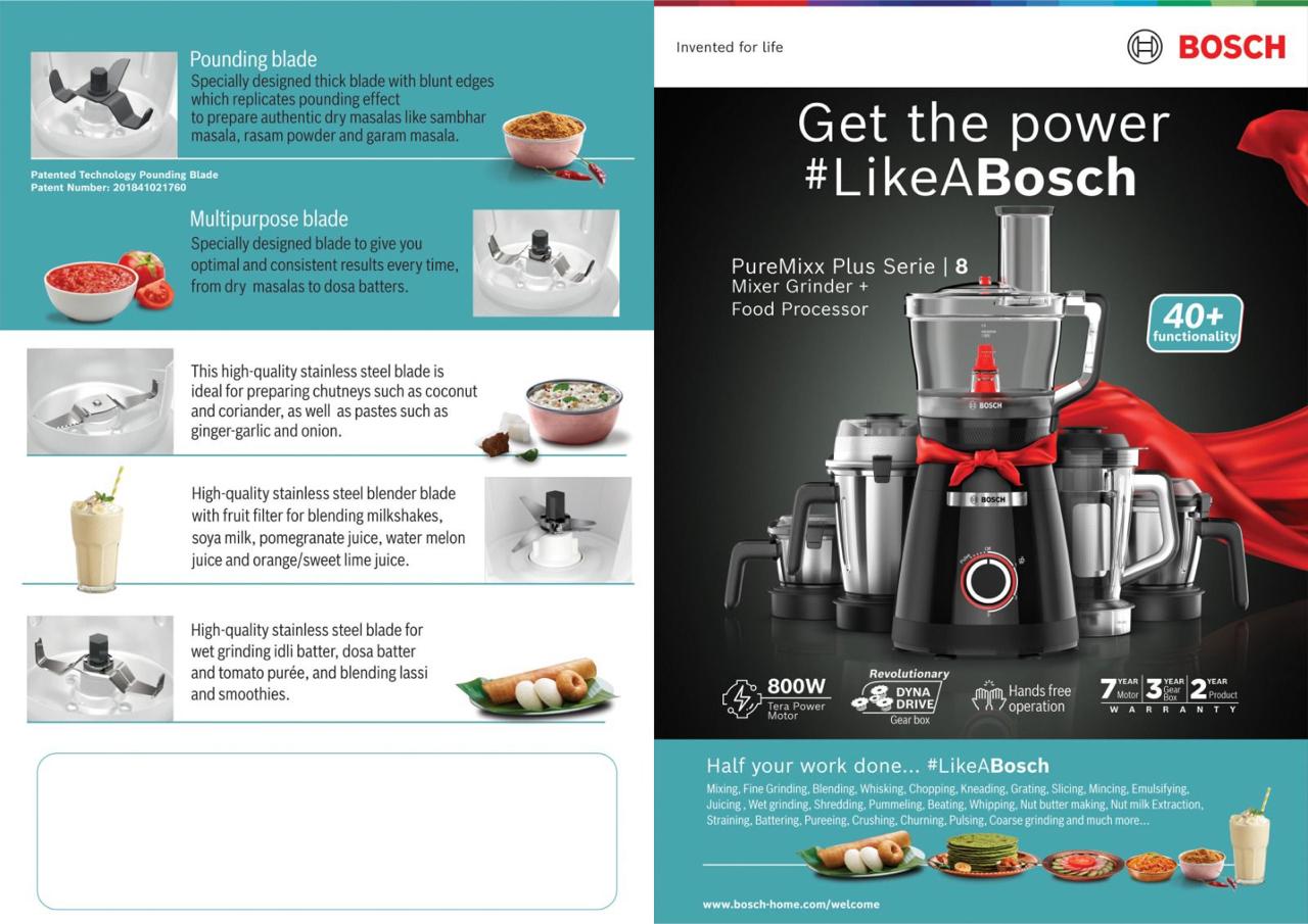 Bosch PureMixx Plus Serie 8 800W Mixer Grinder Food Processor Black