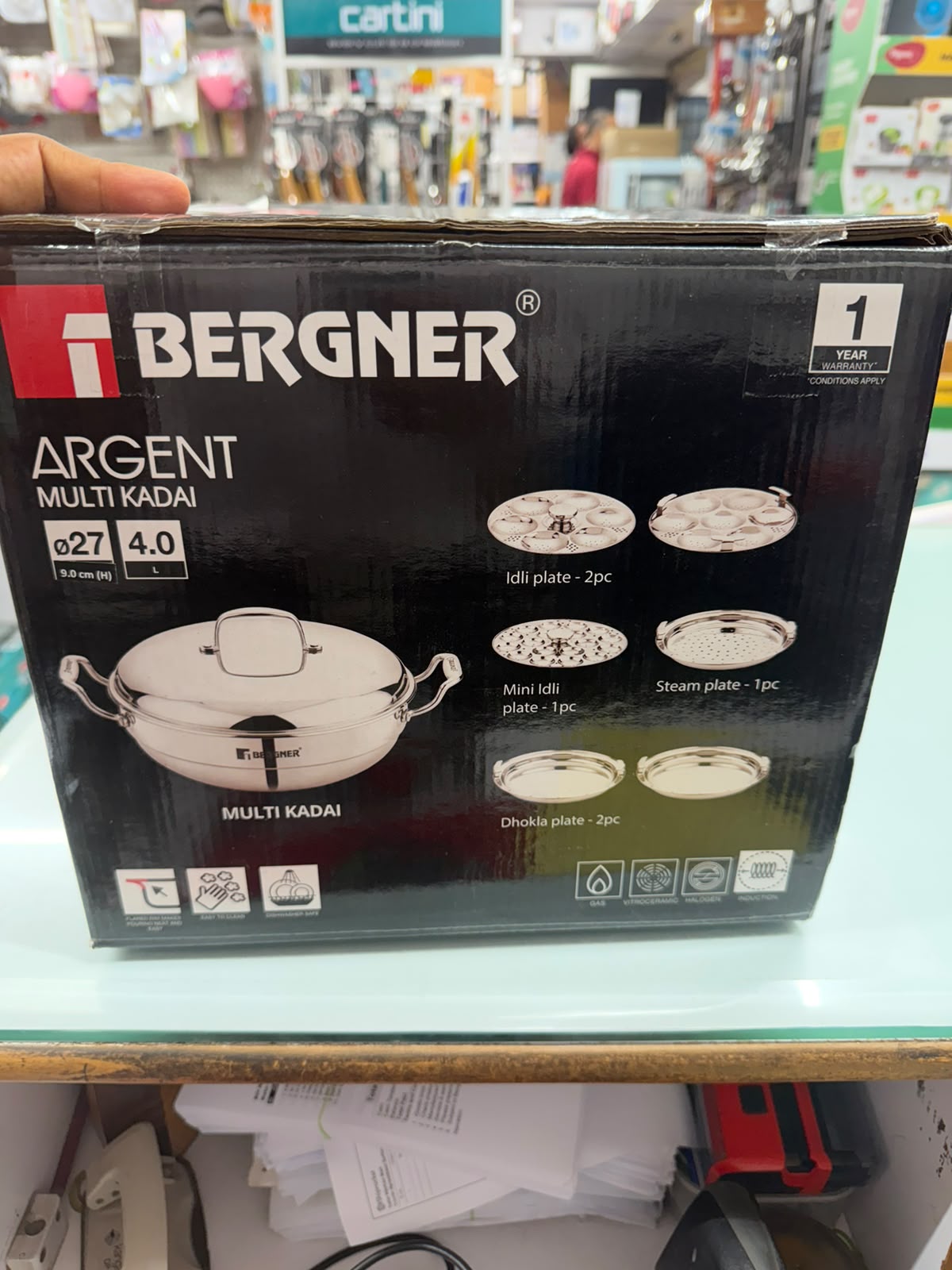 Bergner Argent Triply Multi Kadai 27cm, 4L — Idli, Dhokla & Steam Set