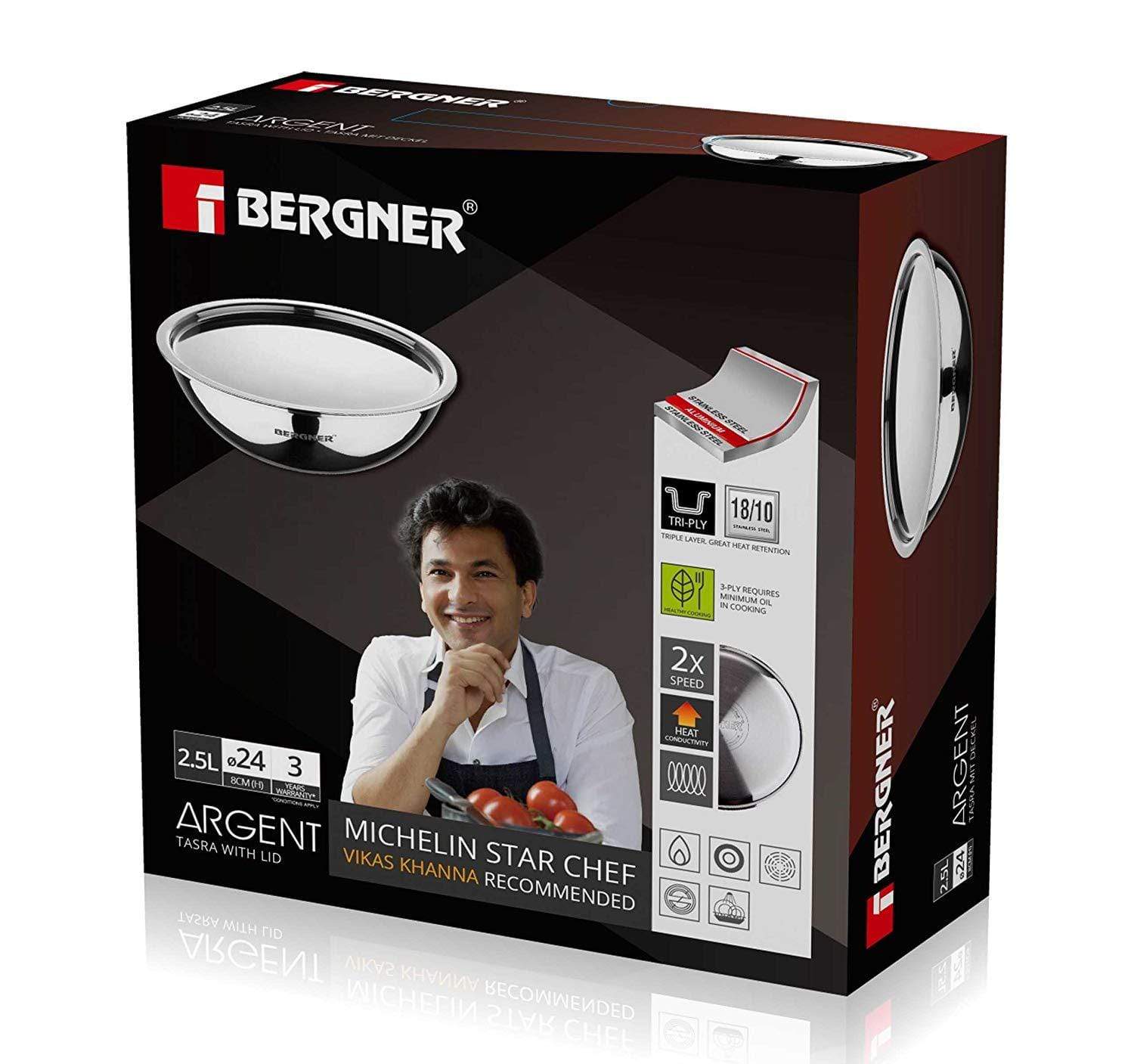 Bergner Argent Triply Stainless Steel Tasra with Lid
