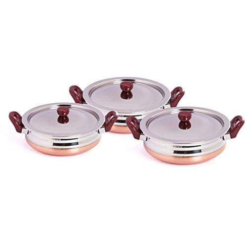 Embassy Stainless Steel Copper Bottom Urli Set with Lid, Set of 3, Sizes 1-3 - 1000, 1500 & 2000 ml