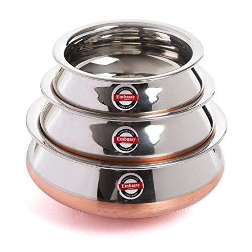 Embassy Stainless Steel Copper BottomPongal Handi (Rajasthani Design), Set of 3, Sizes 1-3 - 700, 1100 & 1700 ml