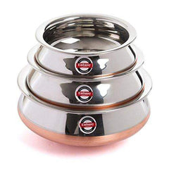 Embassy Stainless Steel Copper BottomPongal Handi (Rajasthani Design), Set of 3, Sizes 1-3 - 700, 1100 & 1700 ml