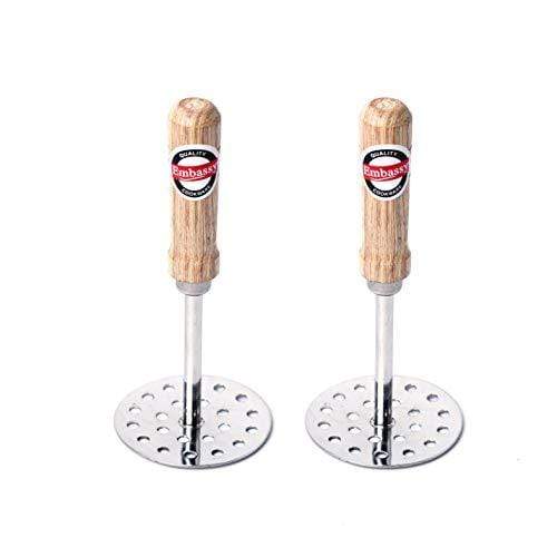 Embassy Stainless Steel Vegetable/Potato/Pav Bhaji Masher with Wooden Handle, Size 3, Pack of 2, 8.5 cms