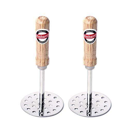 Embassy Stainless Steel Vegetable/Potato/Pav Bhaji Masher with Wooden Handle, Size 4, Pack of 2, 11 cms