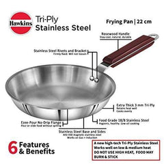 HAWKINS Tri-ply Stainless Steel Frying Pan, 22 cm