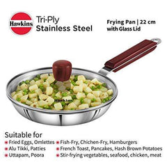 HAWKINS Tri-ply Stainless Steel Frying Pan 22 cm with Glass Lid