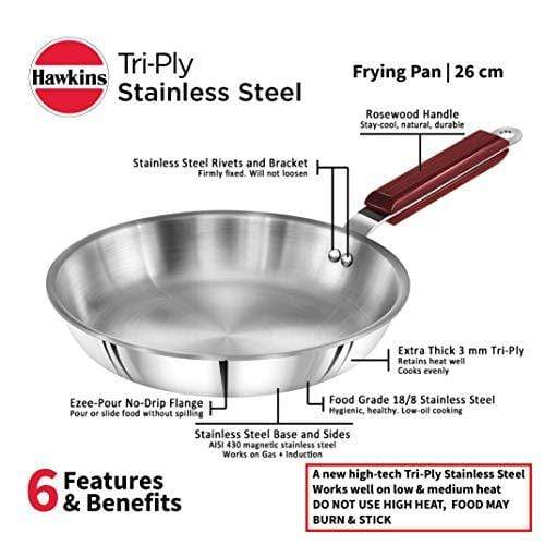Hawkins Tri-ply Stainless Steel Frying Pan 26 cm