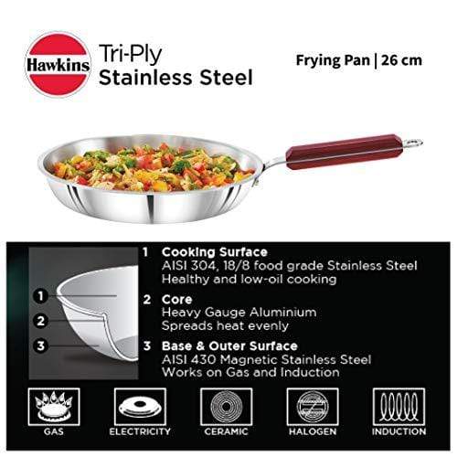 Hawkins Tri-ply Stainless Steel Frying Pan 26 cm
