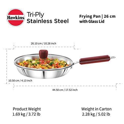 Hawkins Tri-ply Stainless Steel Frying Pan 26 cm with Glass Lid