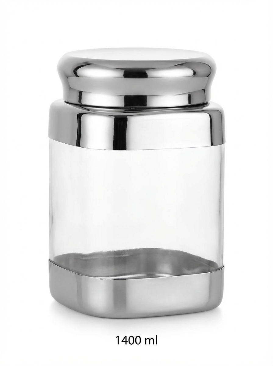 JVL Square Canister Airtight Steel Lid Kitchen Dry Storage Jar