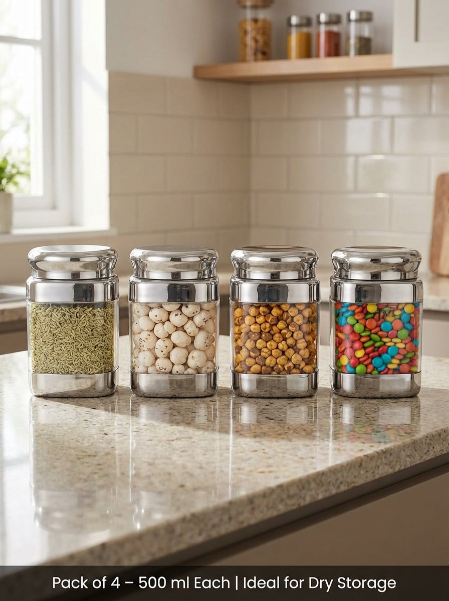 JVL Square Canister Airtight Steel Lid Kitchen Dry Storage Jar