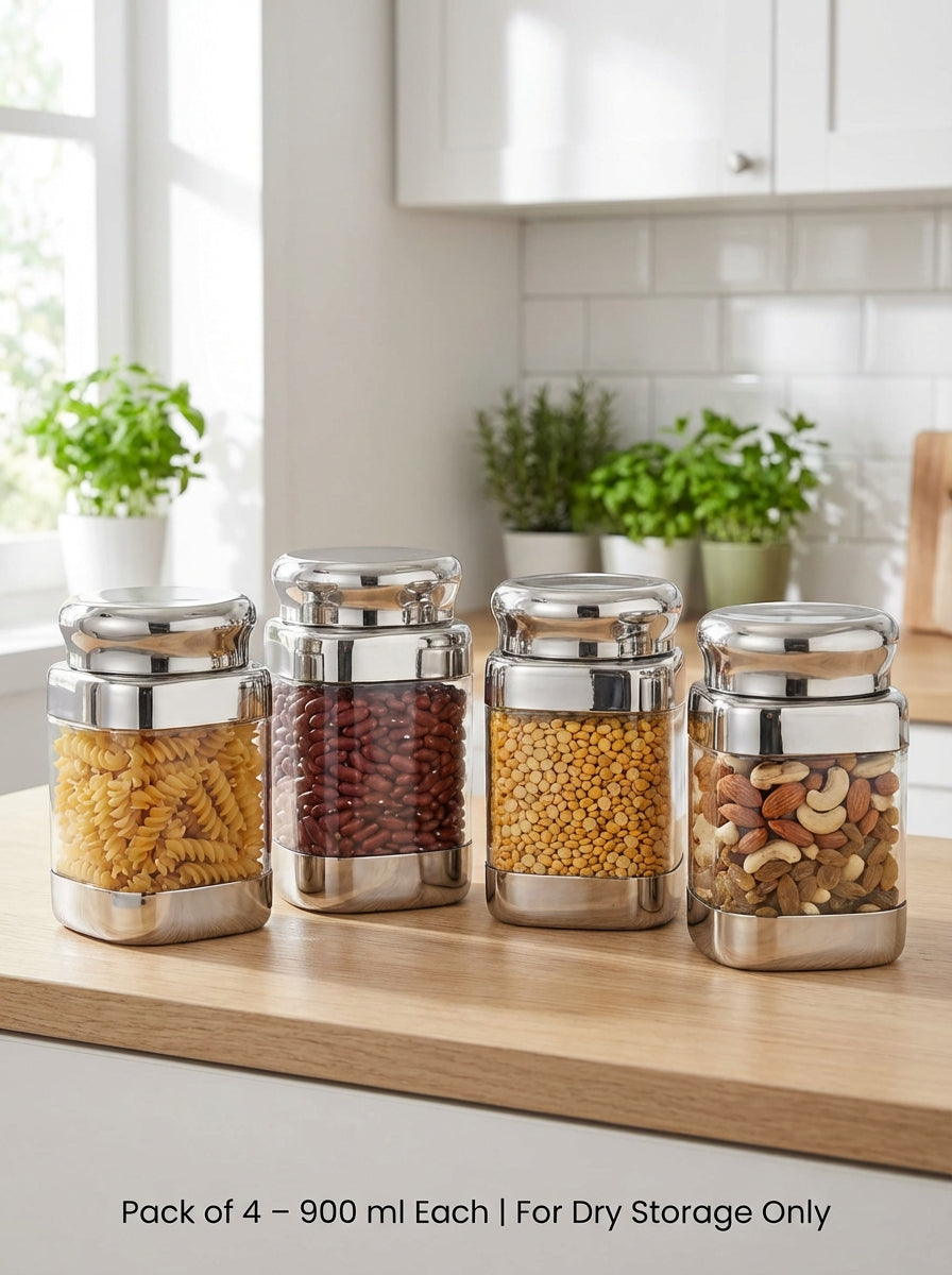 JVL Square Canister Airtight Steel Lid Kitchen Dry Storage Jar